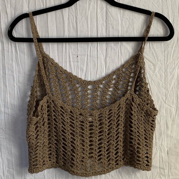 Wishlist Brown Crochet Cropped Tank Top Women Sz M/L - Picture 2 of 4